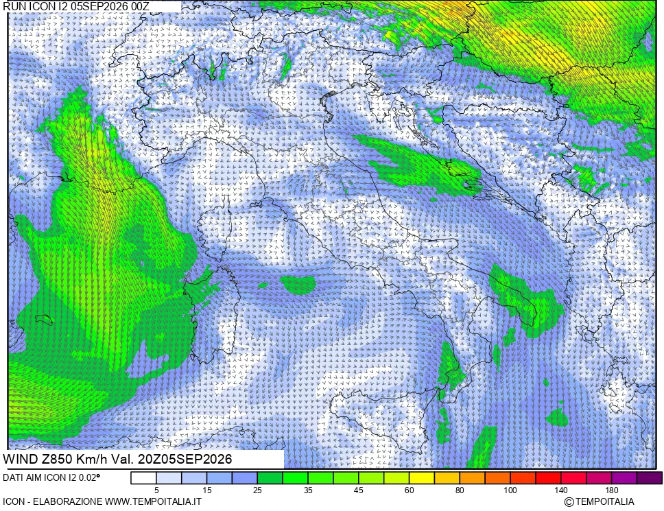 mappa 850 hPa Vento
