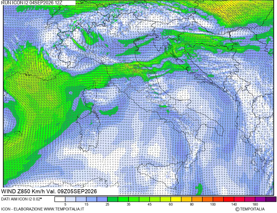mappa 850 hPa Vento