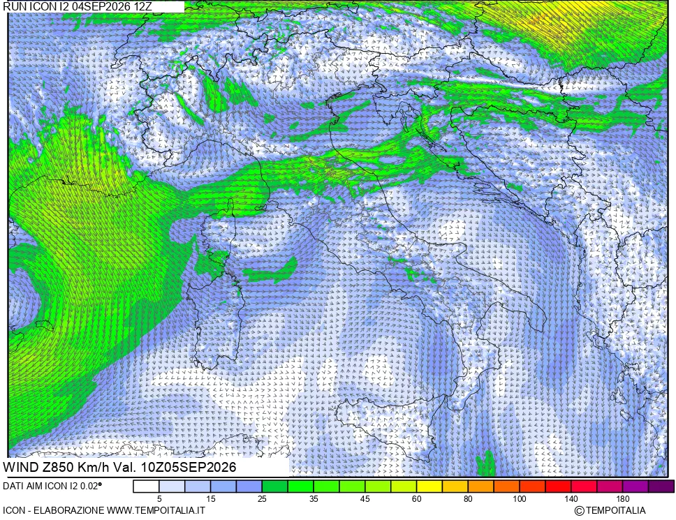 mappa 850 hPa Vento