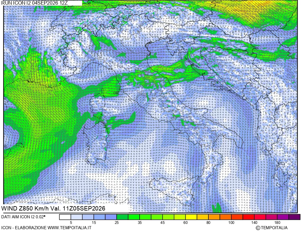 mappa 850 hPa Vento