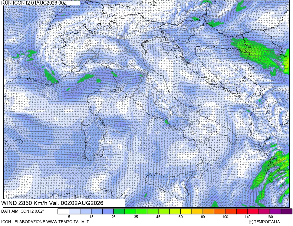 mappa 850 hPa Vento
