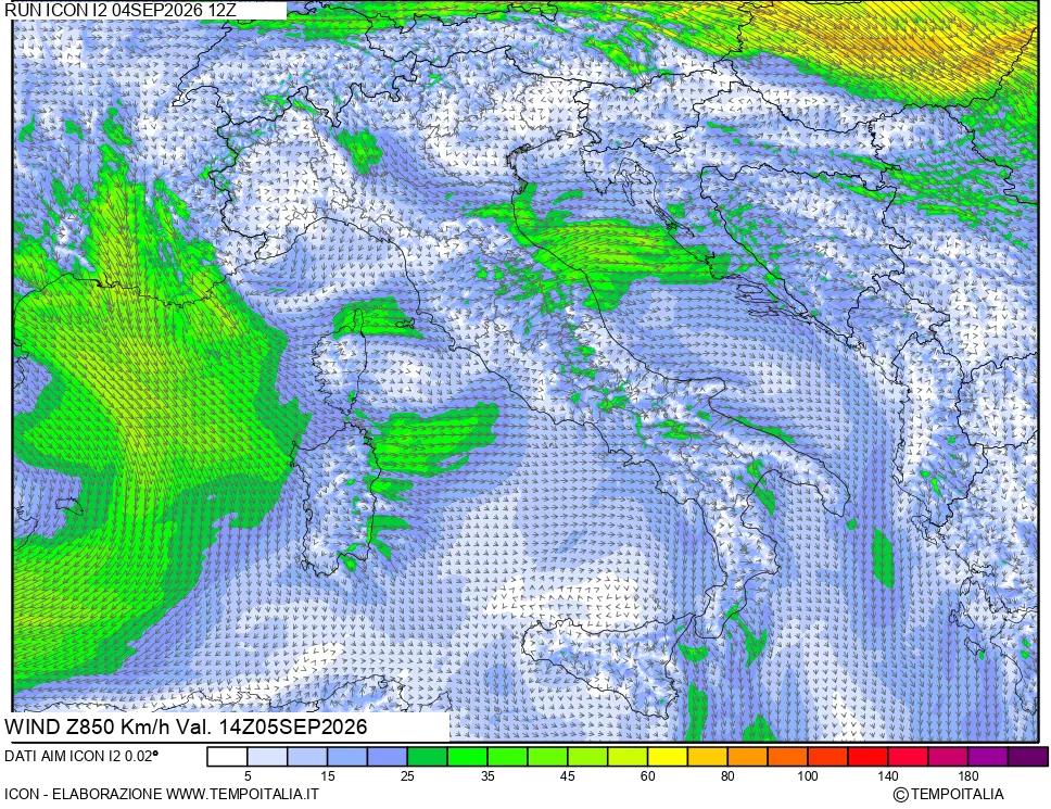 mappa 850 hPa Vento