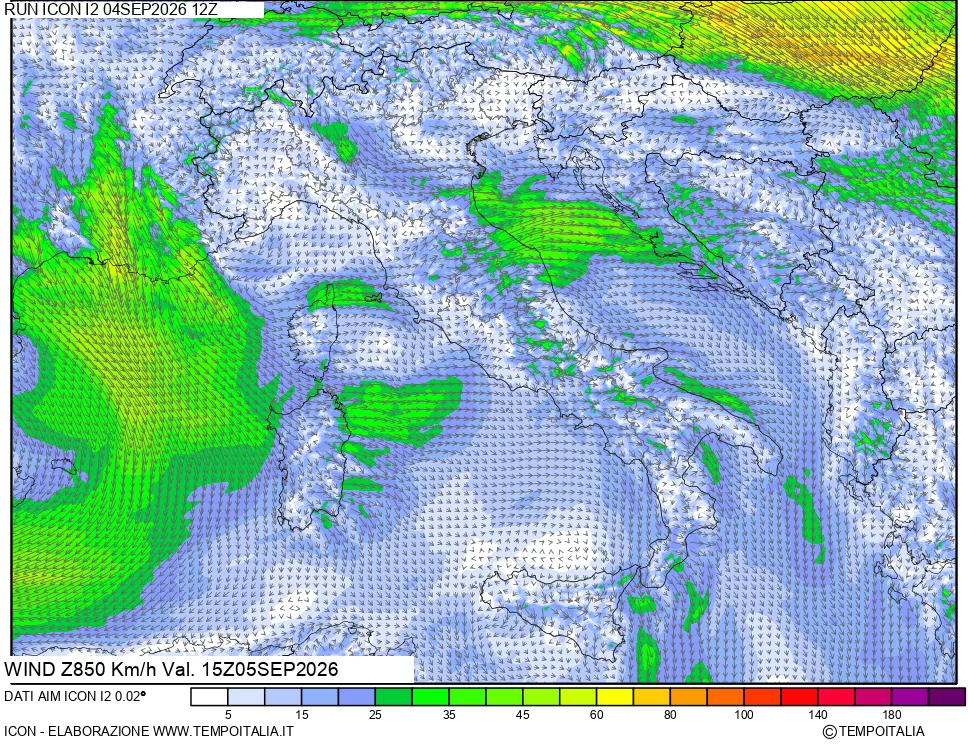 mappa 850 hPa Vento