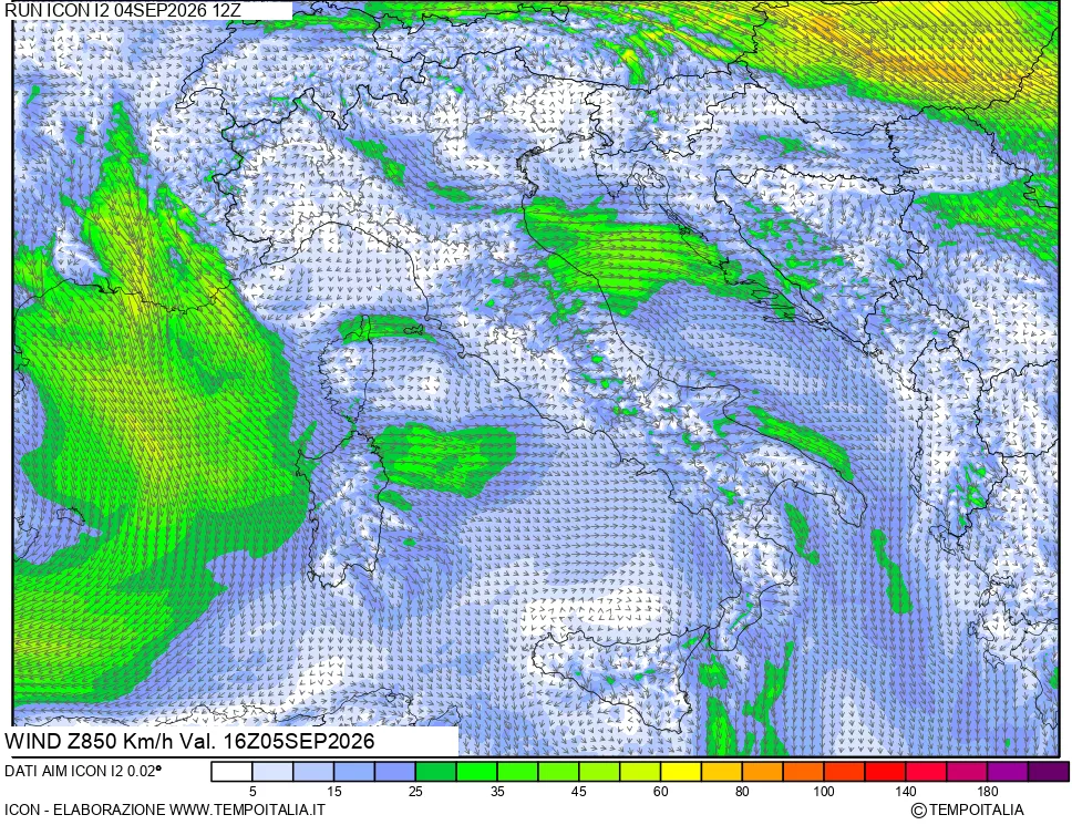 mappa 850 hPa Vento