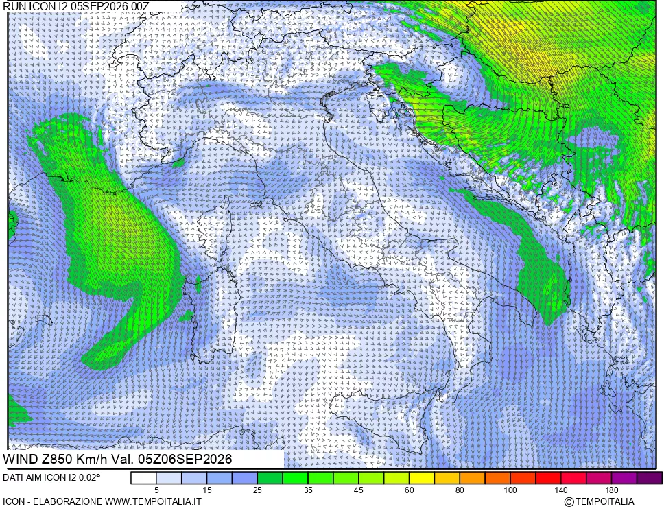 mappa 850 hPa Vento