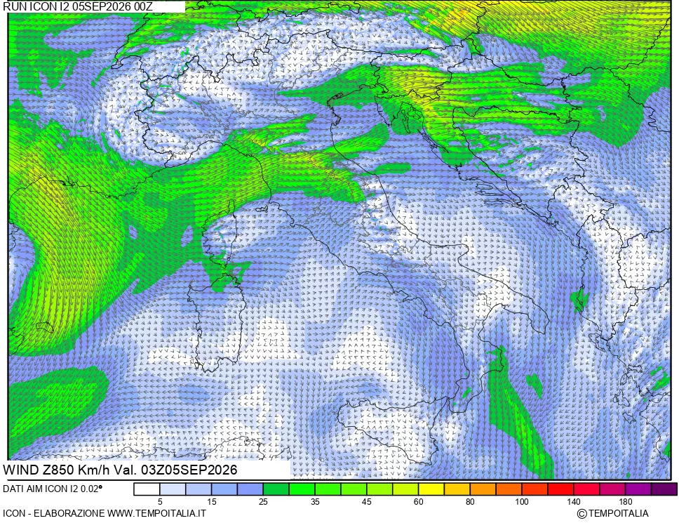 mappa 850 hPa Vento
