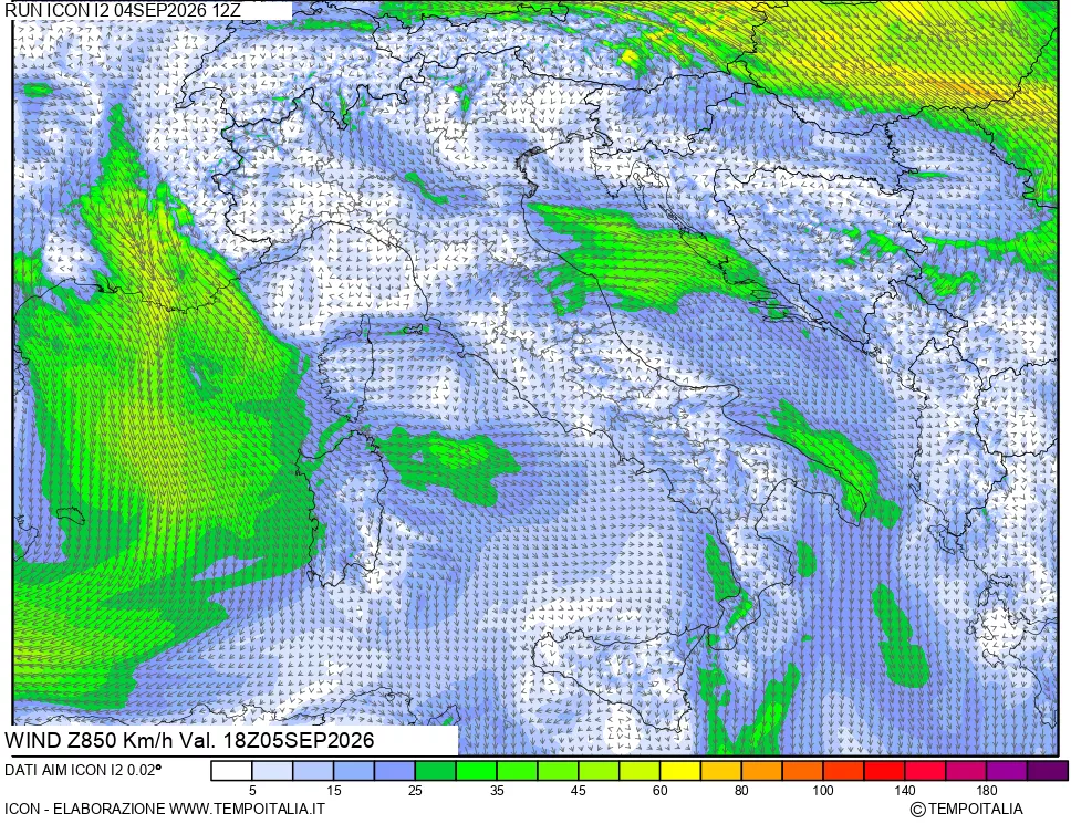 mappa 850 hPa Vento