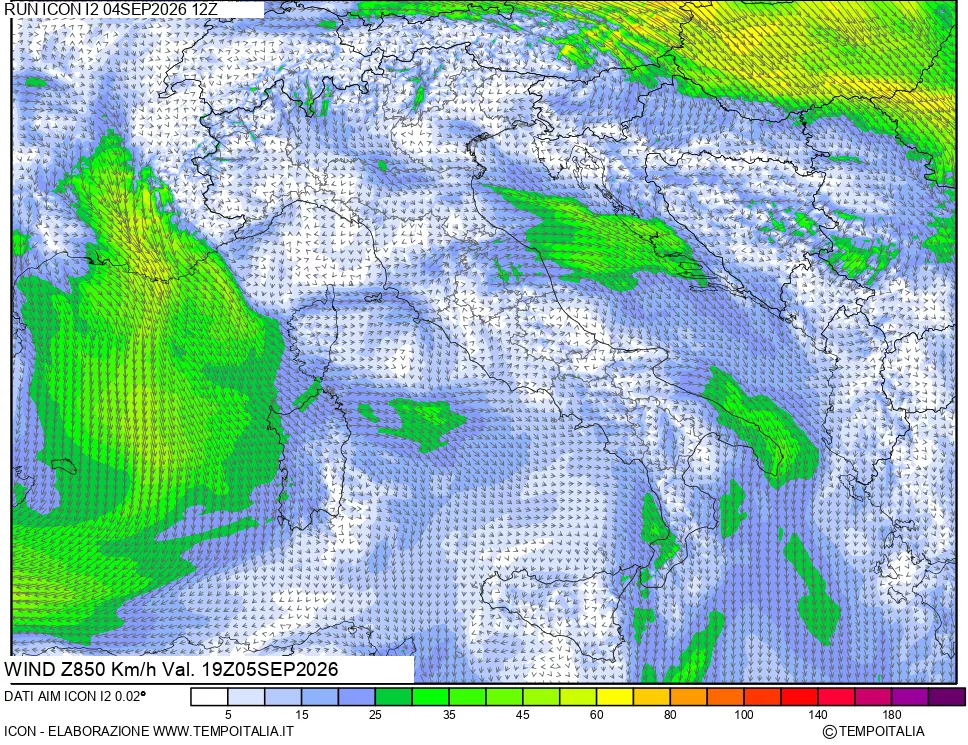 mappa 850 hPa Vento