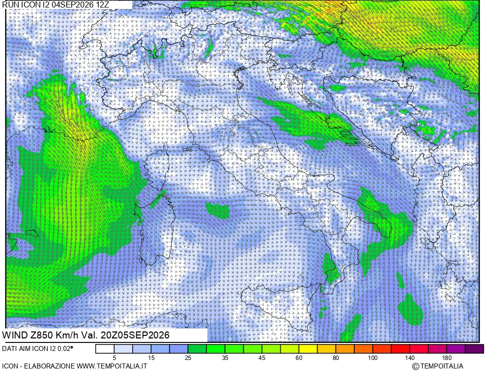 mappa 850 hPa Vento