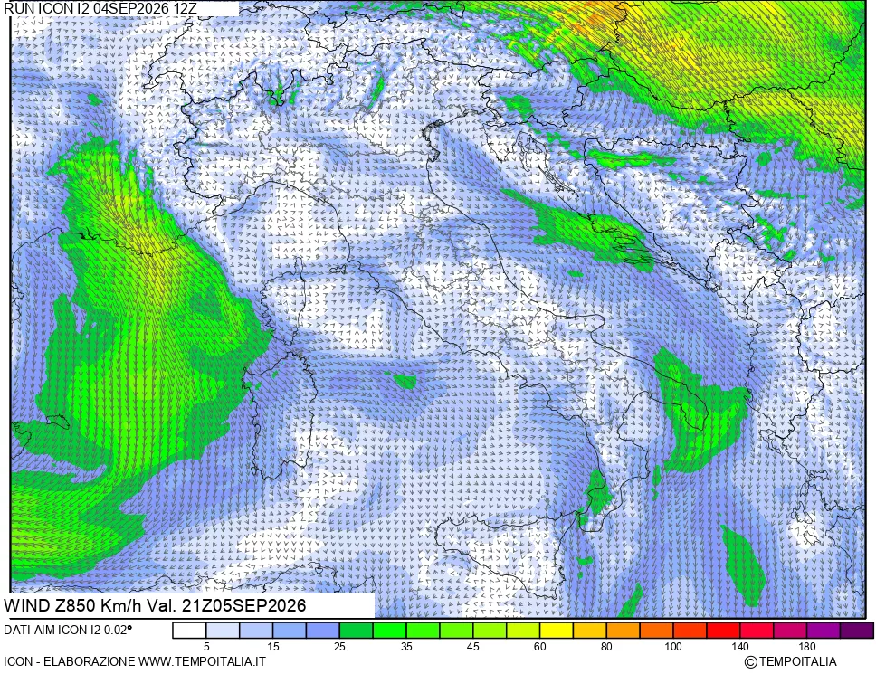 mappa 850 hPa Vento