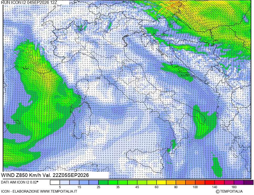 mappa 850 hPa Vento