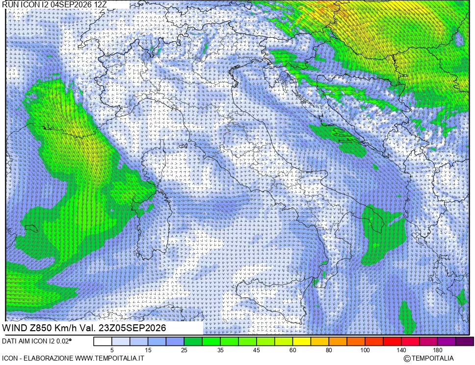 mappa 850 hPa Vento