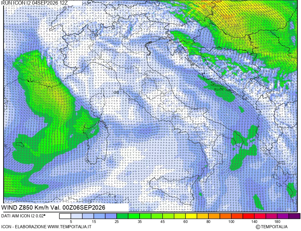 mappa 850 hPa Vento