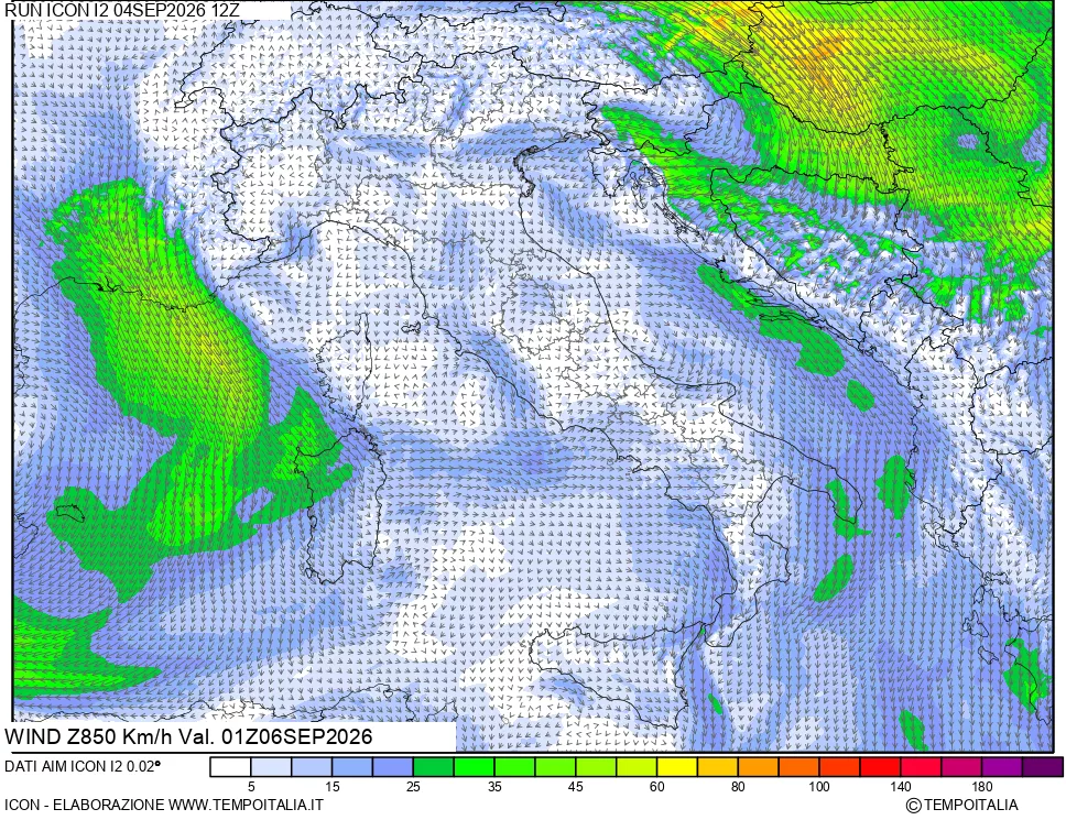 mappa 850 hPa Vento