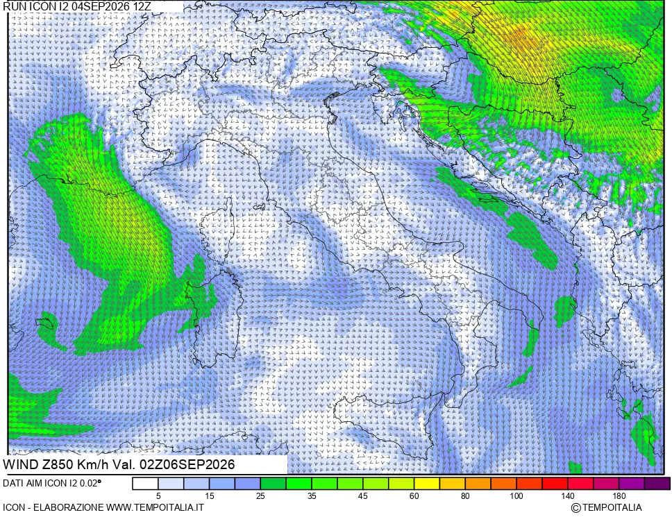 mappa 850 hPa Vento