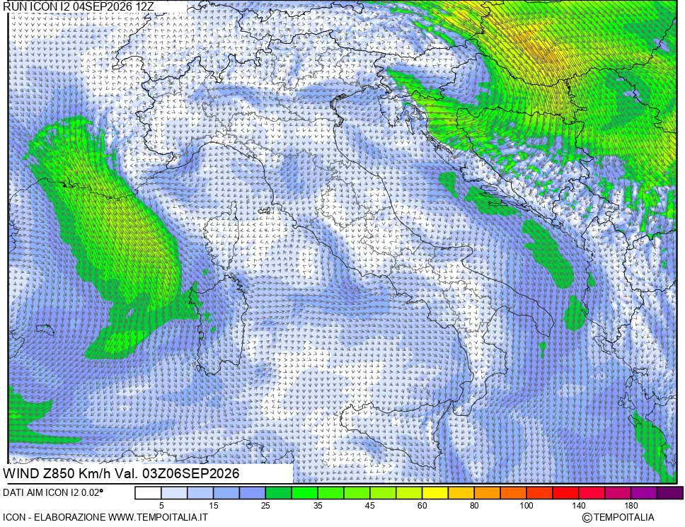 mappa 850 hPa Vento