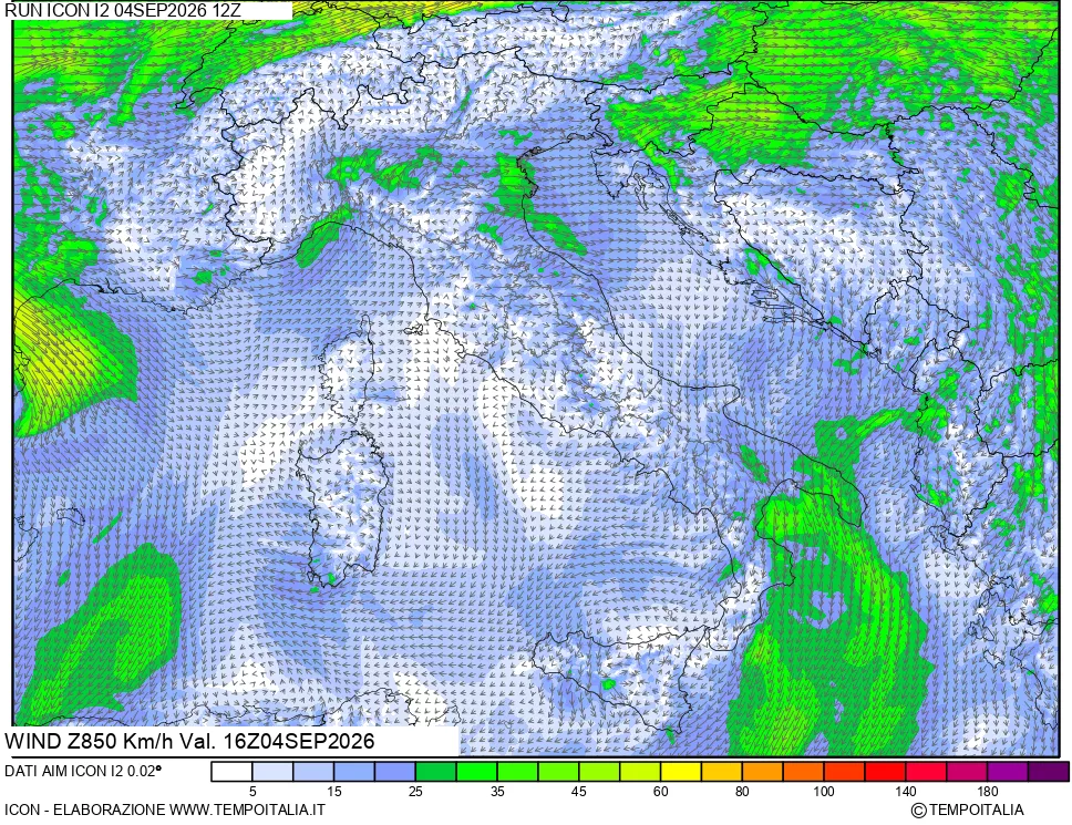 mappa 850 hPa Vento