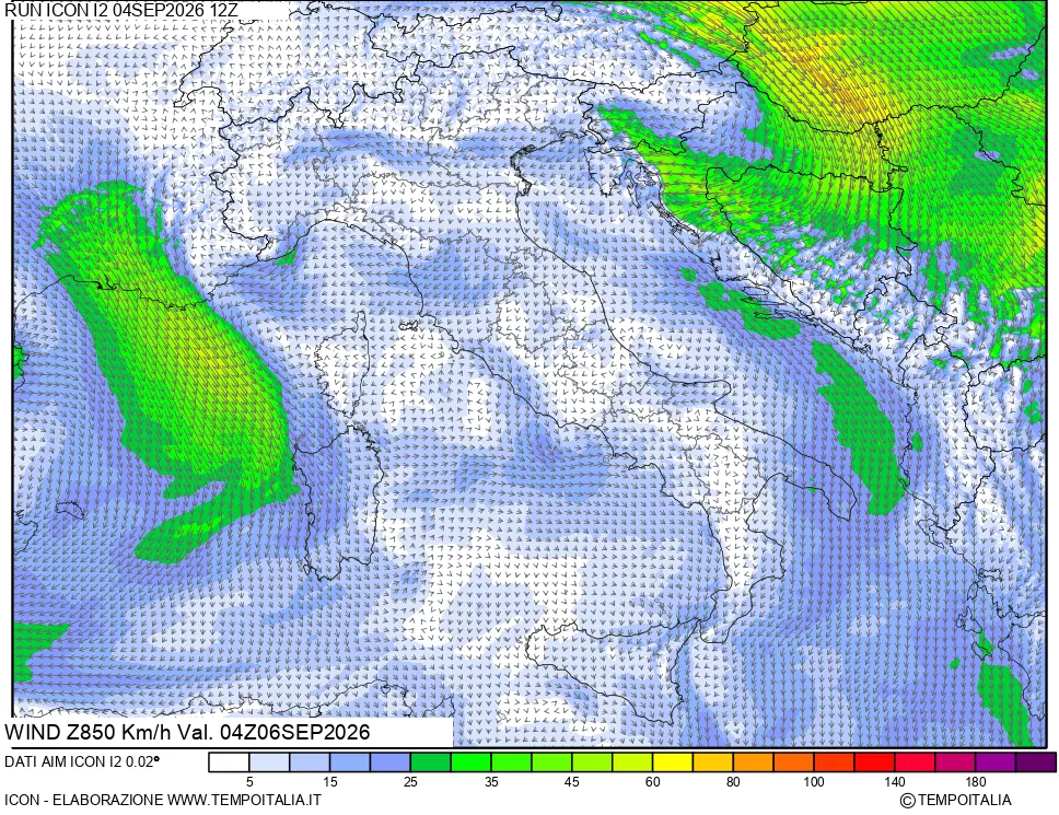 mappa 850 hPa Vento