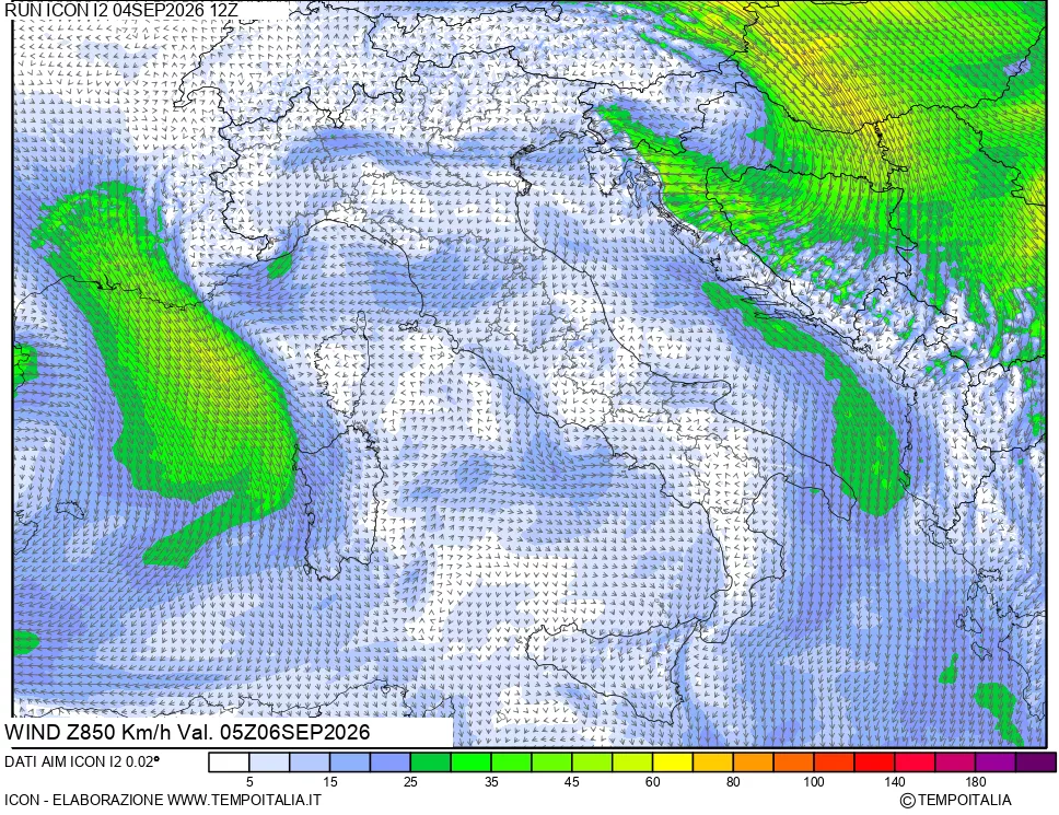 mappa 850 hPa Vento