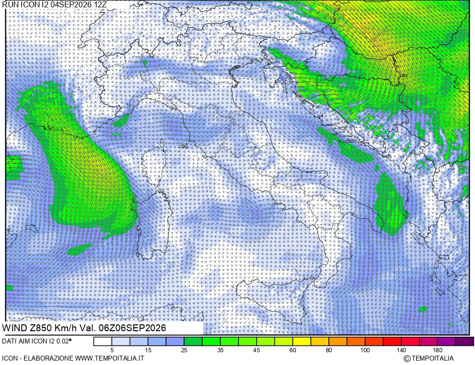 mappa 850 hPa Vento
