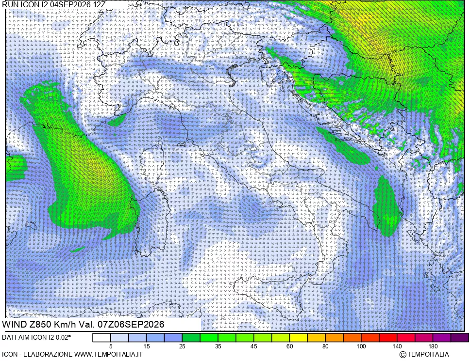 mappa 850 hPa Vento