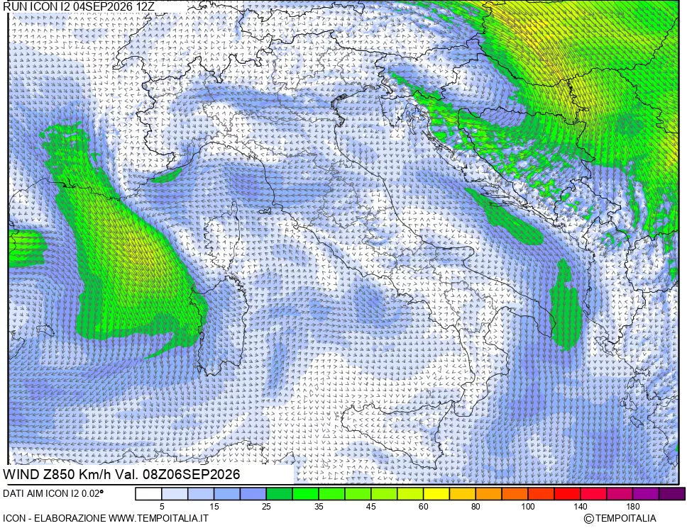mappa 850 hPa Vento