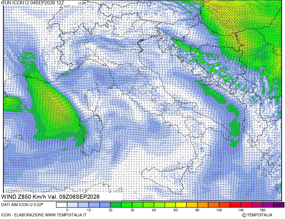 mappa 850 hPa Vento