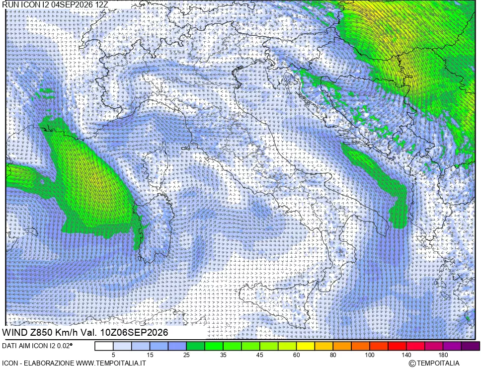 mappa 850 hPa Vento