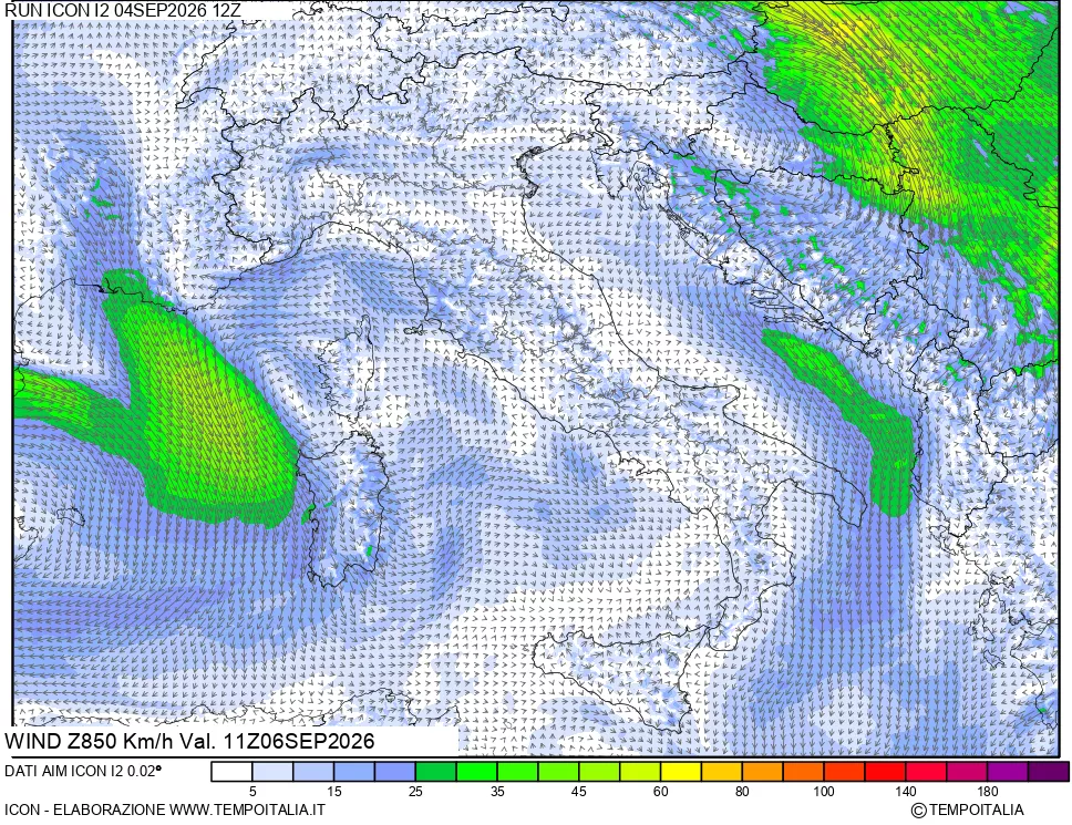 mappa 850 hPa Vento