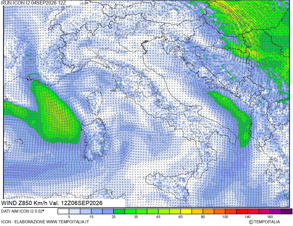 mappa 850 hPa Vento