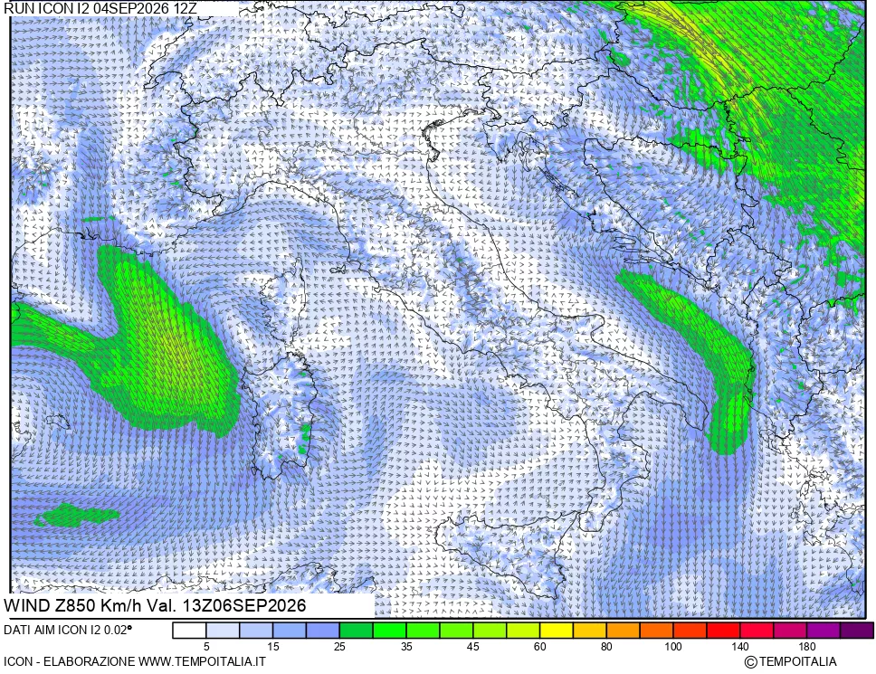 mappa 850 hPa Vento