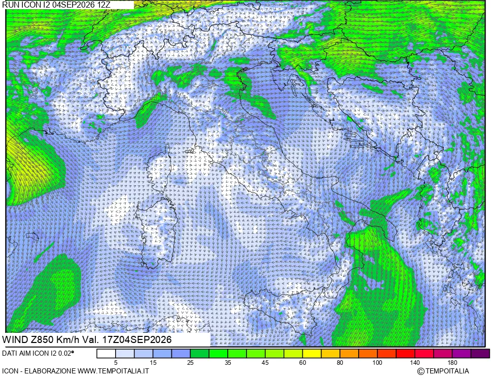 mappa 850 hPa Vento