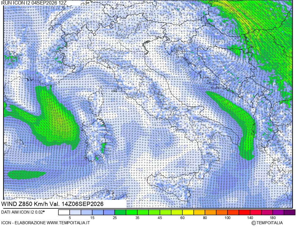 mappa 850 hPa Vento