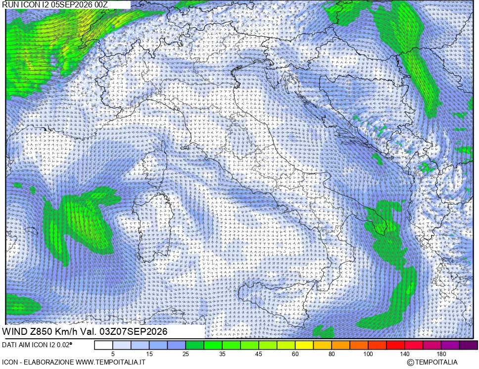 mappa 850 hPa Vento