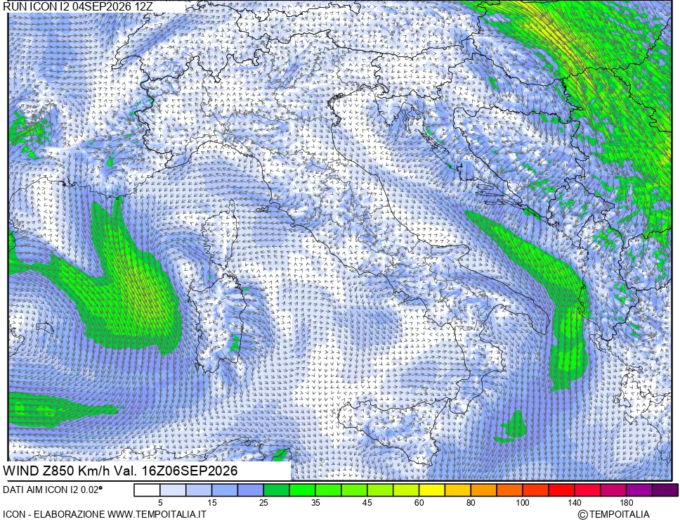 mappa 850 hPa Vento