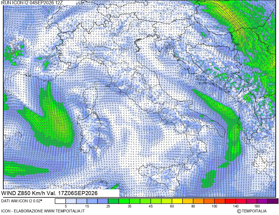 mappa 850 hPa Vento