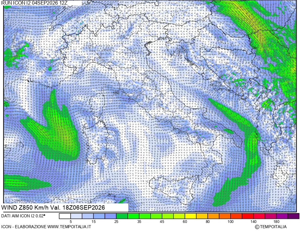mappa 850 hPa Vento