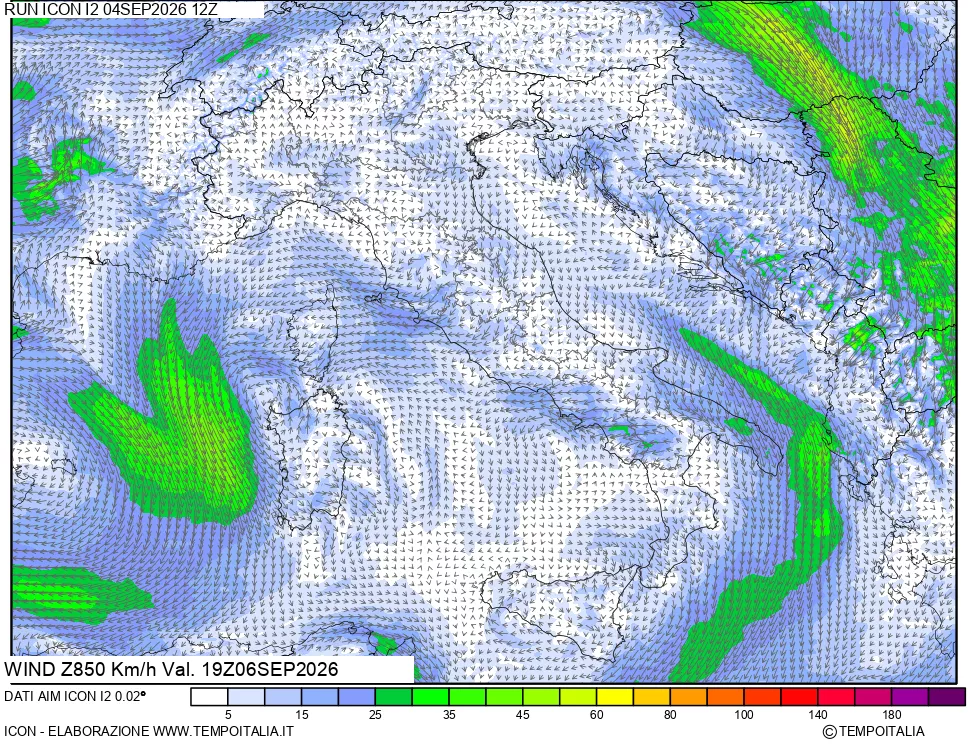 mappa 850 hPa Vento