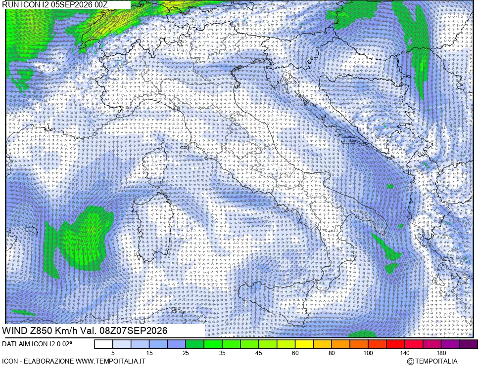 mappa 850 hPa Vento