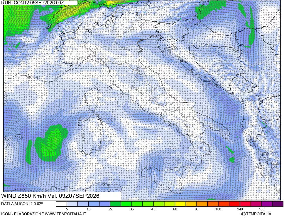 mappa 850 hPa Vento