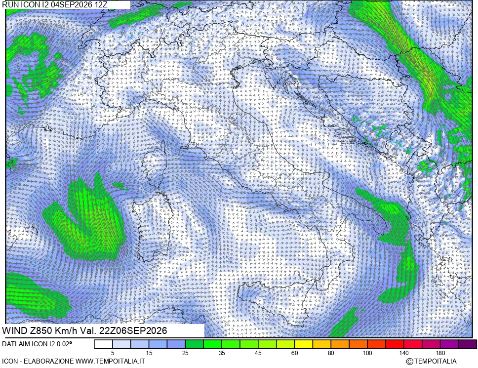 mappa 850 hPa Vento
