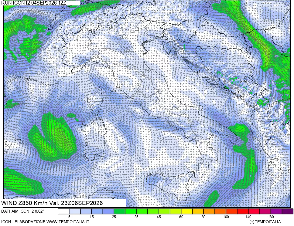 mappa 850 hPa Vento
