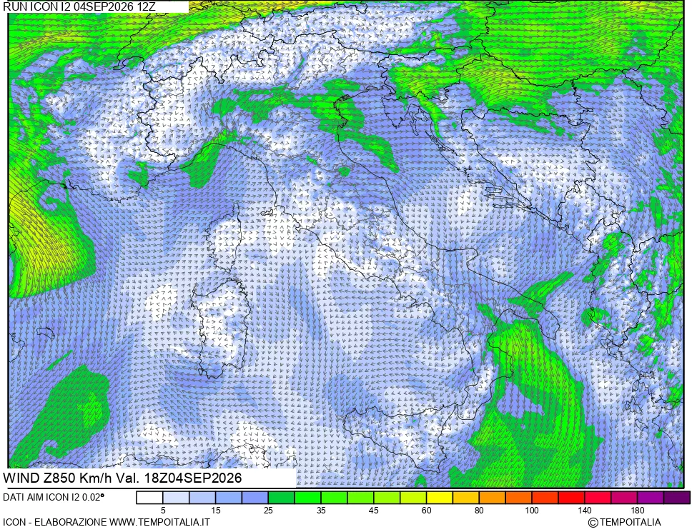 mappa 850 hPa Vento
