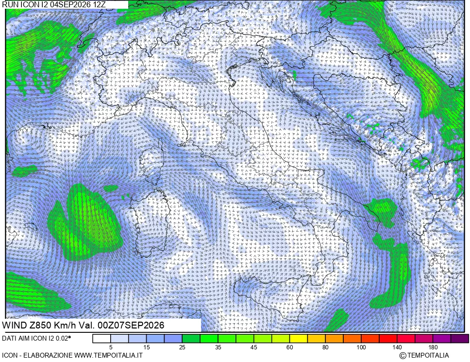 mappa 850 hPa Vento