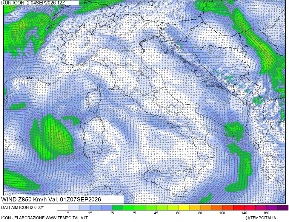 mappa 850 hPa Vento