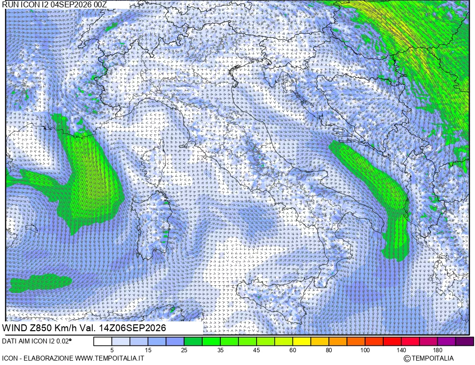 mappa 850 hPa Vento