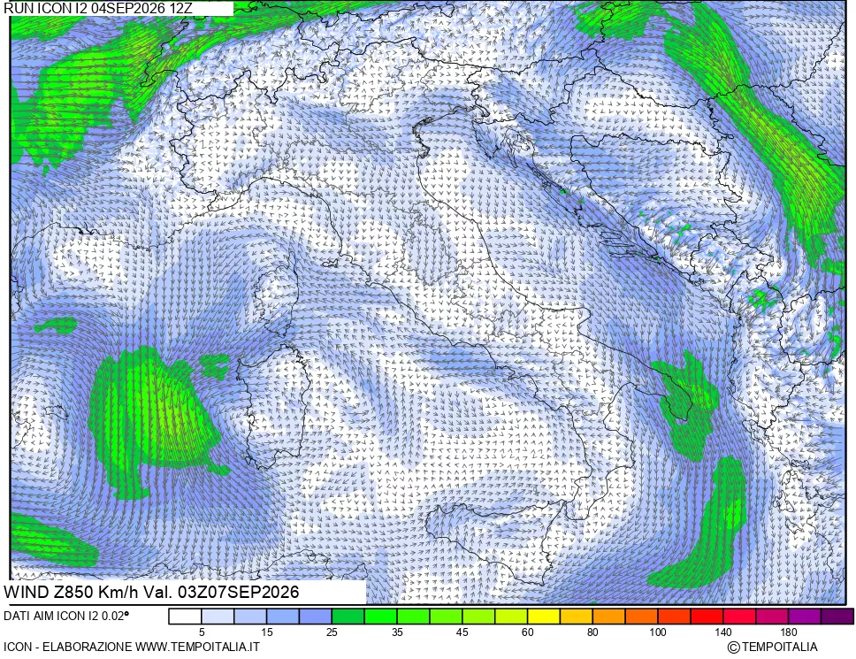 mappa 850 hPa Vento