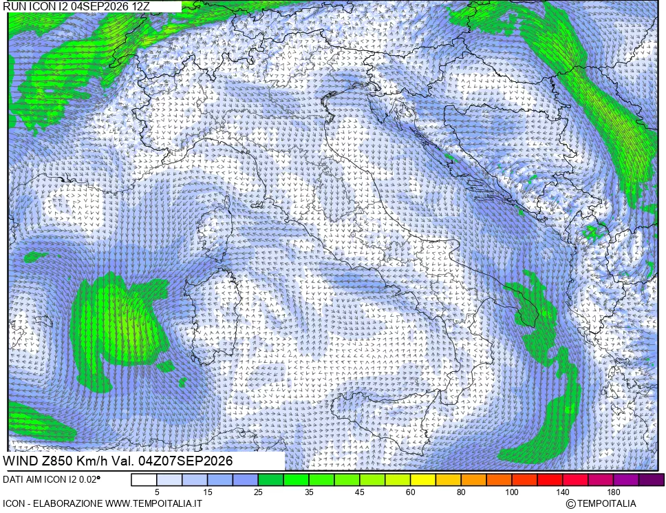 mappa 850 hPa Vento