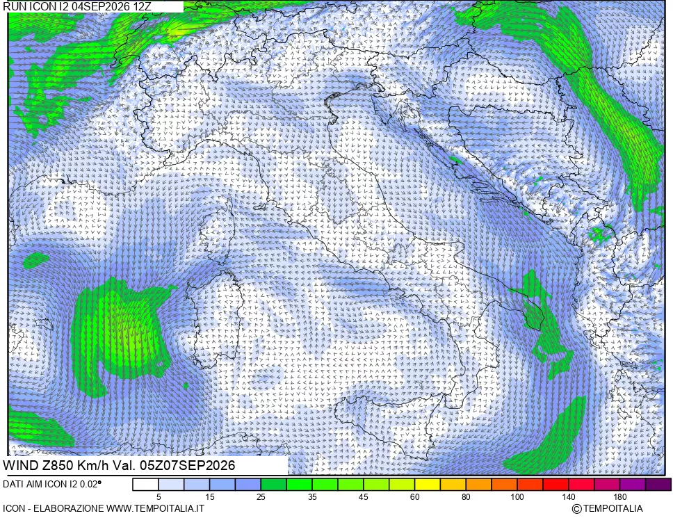 mappa 850 hPa Vento