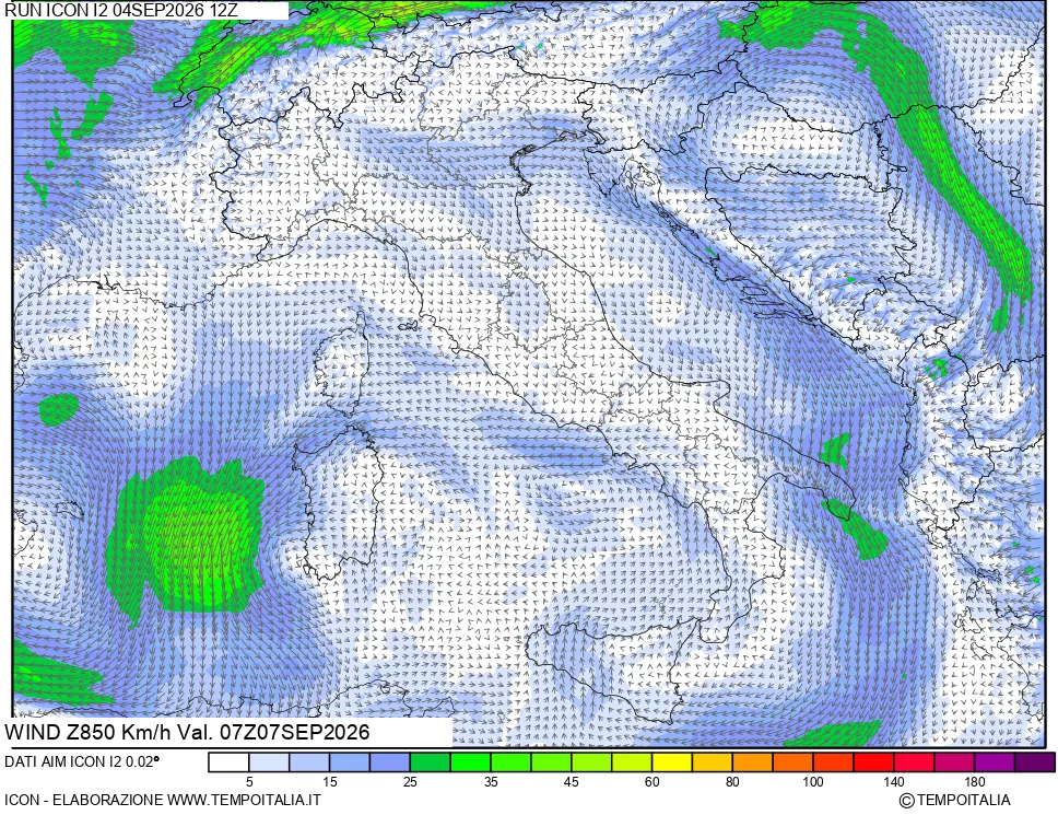 mappa 850 hPa Vento